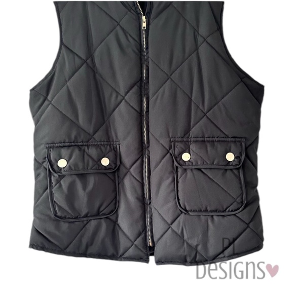 Puffer Vest Black Gold Snaps Full Zipper Small - Picture 2 of 4